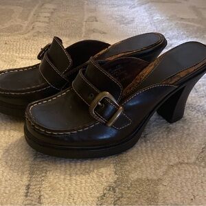 Mudd Chocolate Brown Mules with Buckle Detail